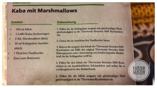Mit Hilfe des praktischen Rezeptheftes zum Thermonix stromlos 3000, lässt sich Kaba mit Marshmallows ganz einfach zubereiten.