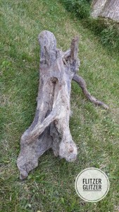 Treibholz im Rasen liegend